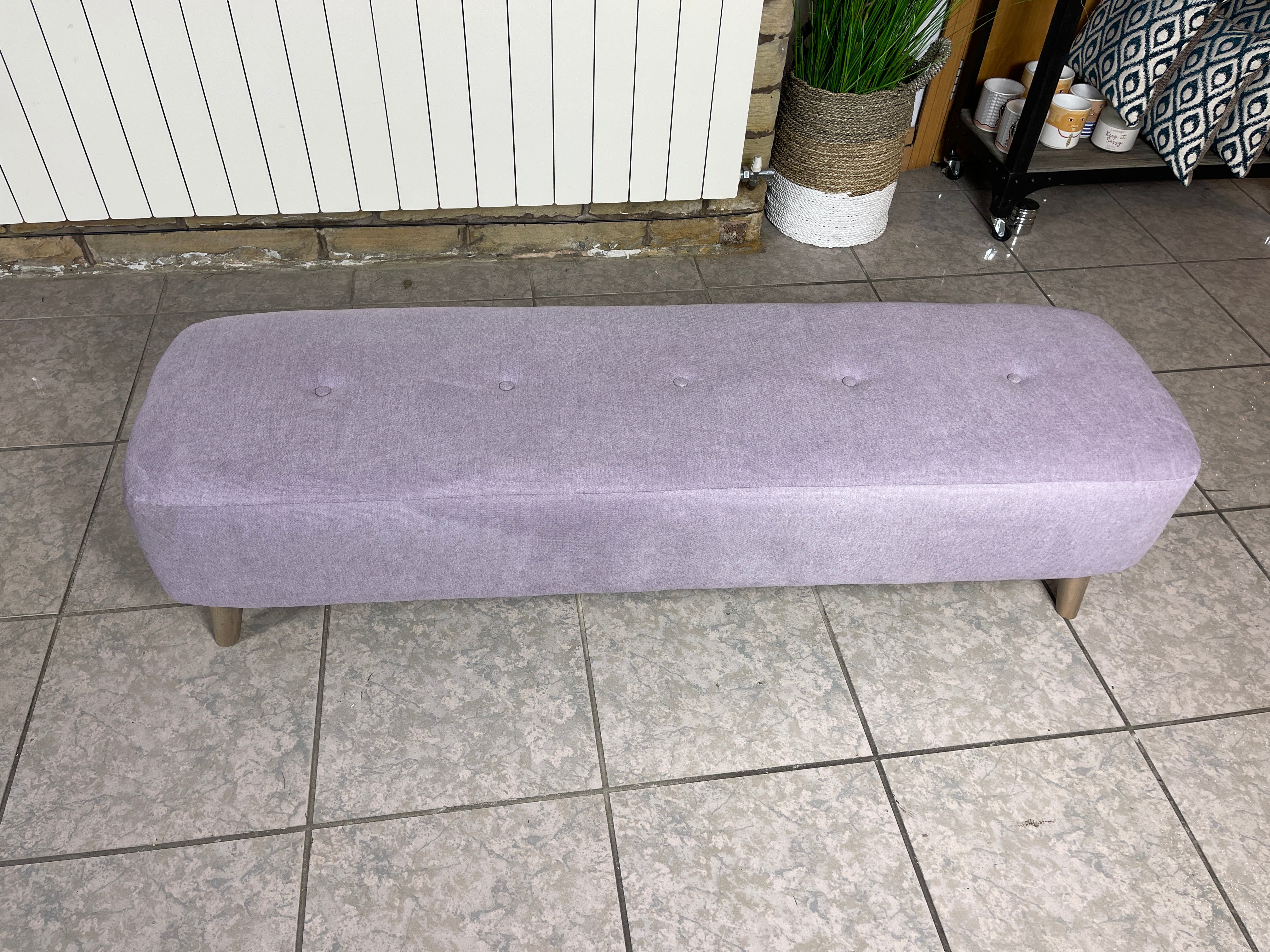 WHITE LABEL LISBON long bench footstool in lavender brushed cotton fabric