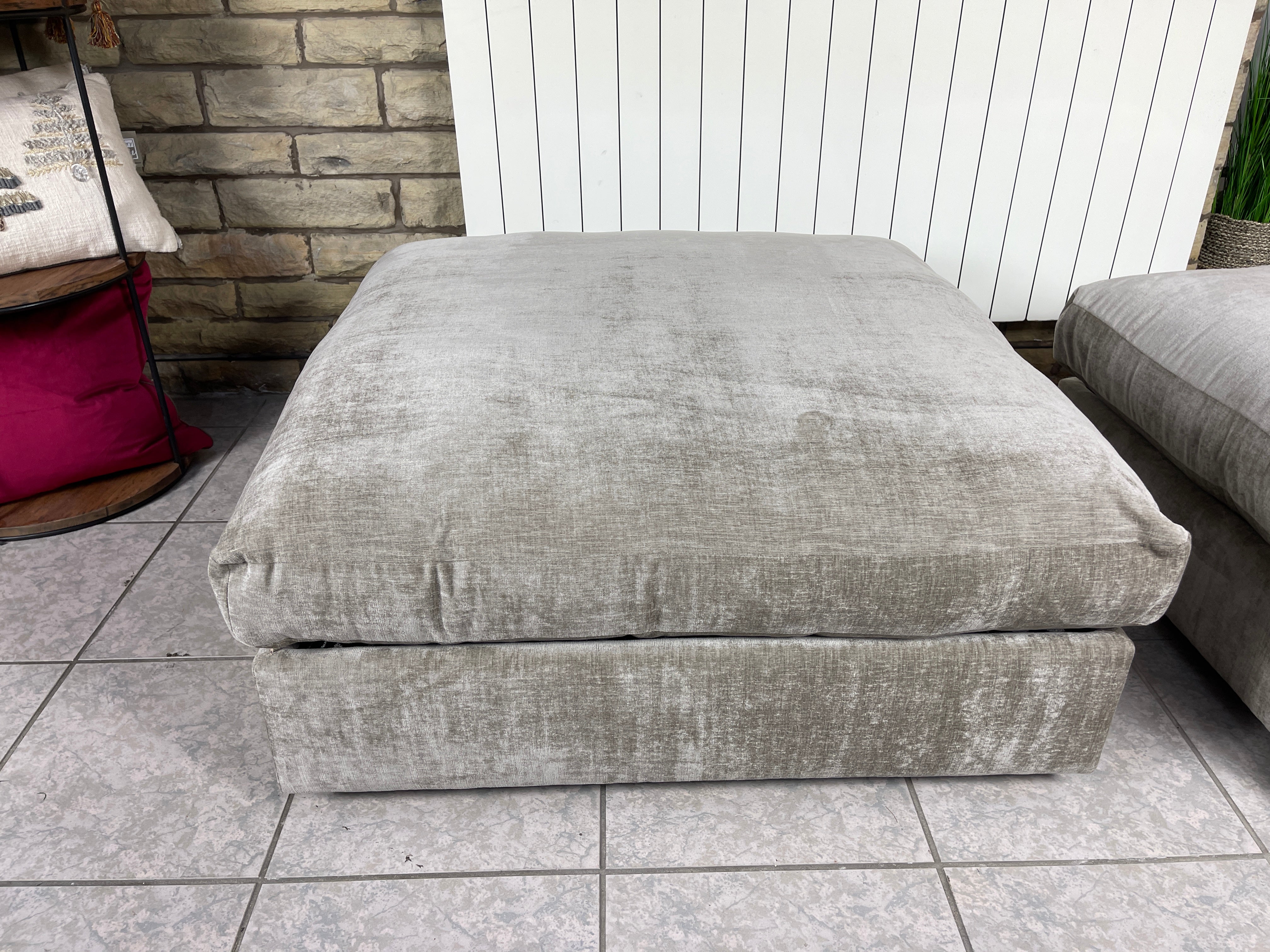 GRAND DESIGNS LAMBOURNE XL square padded top footstool in champagne chenille