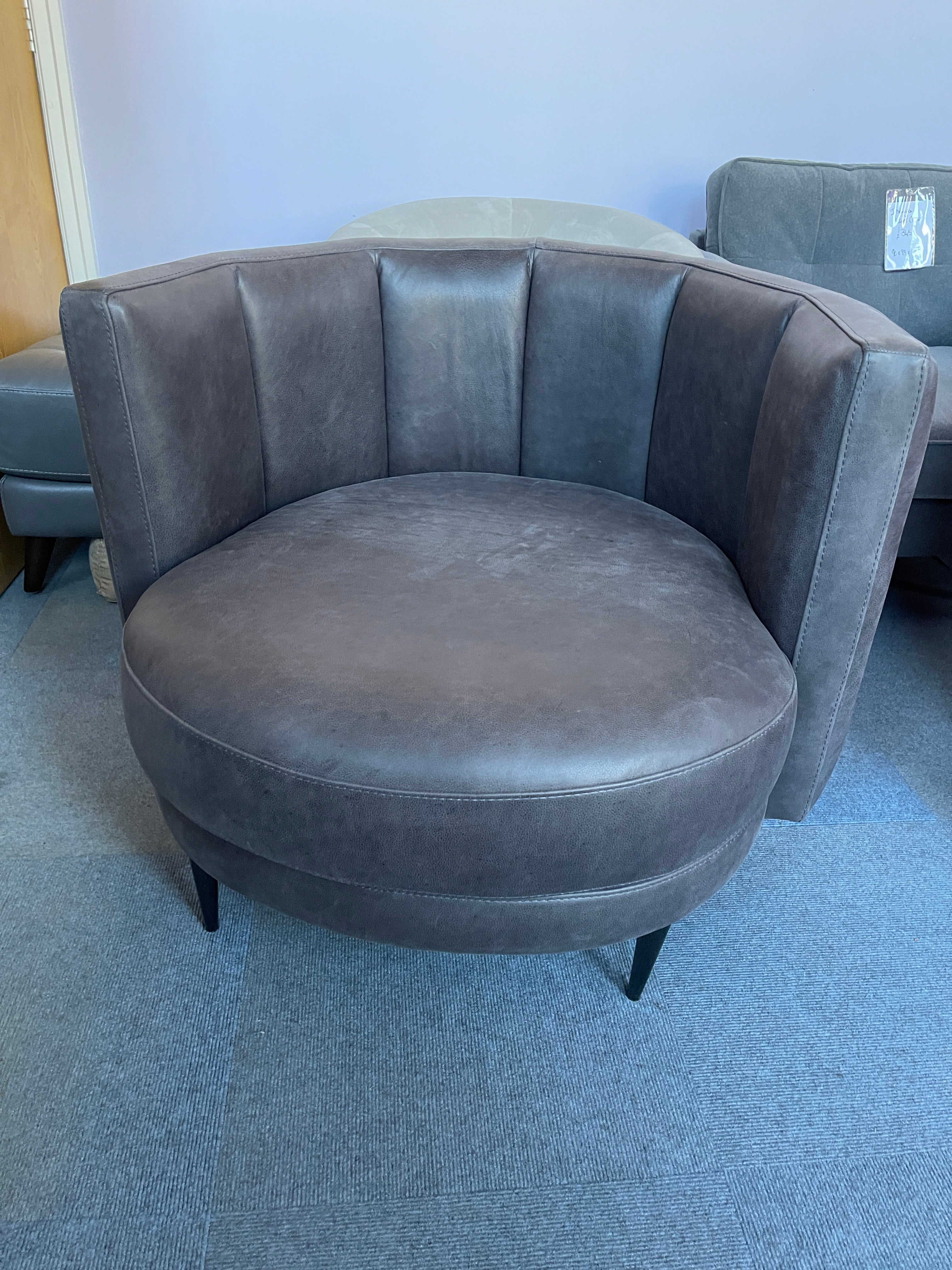 SOFOLOGY LINARA retro round tub chair in charcoal grey leather